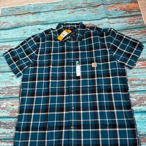 Mens Carhartt Dark Turquoise Plaid Short Sleeve Shirt NWT